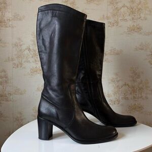 Vintage 90s Manas Design Black Leather Knee High Boots Womens EU 41 US 10 Italy